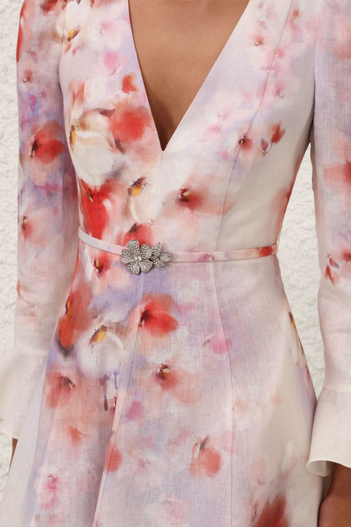CRUSH FRILL SLEEVED MIDI