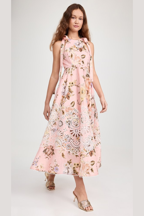 ACACIA BRODERIE MIDI DRESS PINK FLORAL