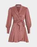 DUSTY PINK SILK WRAP MINI DRESS