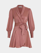 DUSTY PINK SILK WRAP MINI DRESS